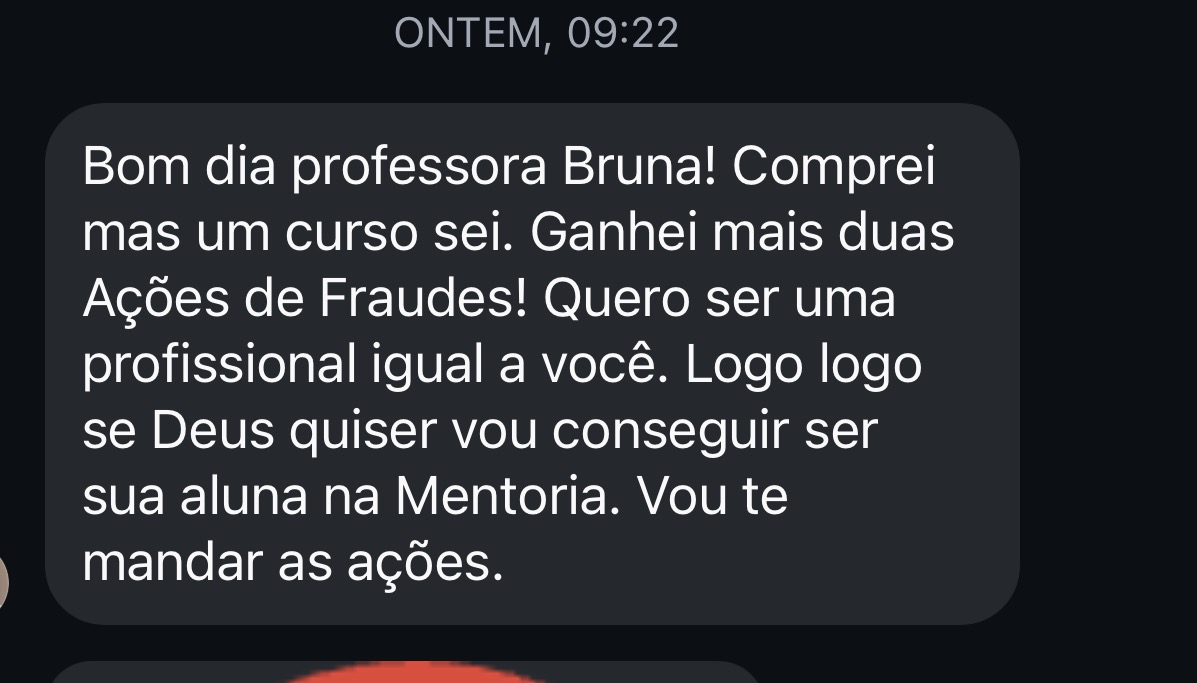 Print de aluna que ganhou duas novas ações de fraude